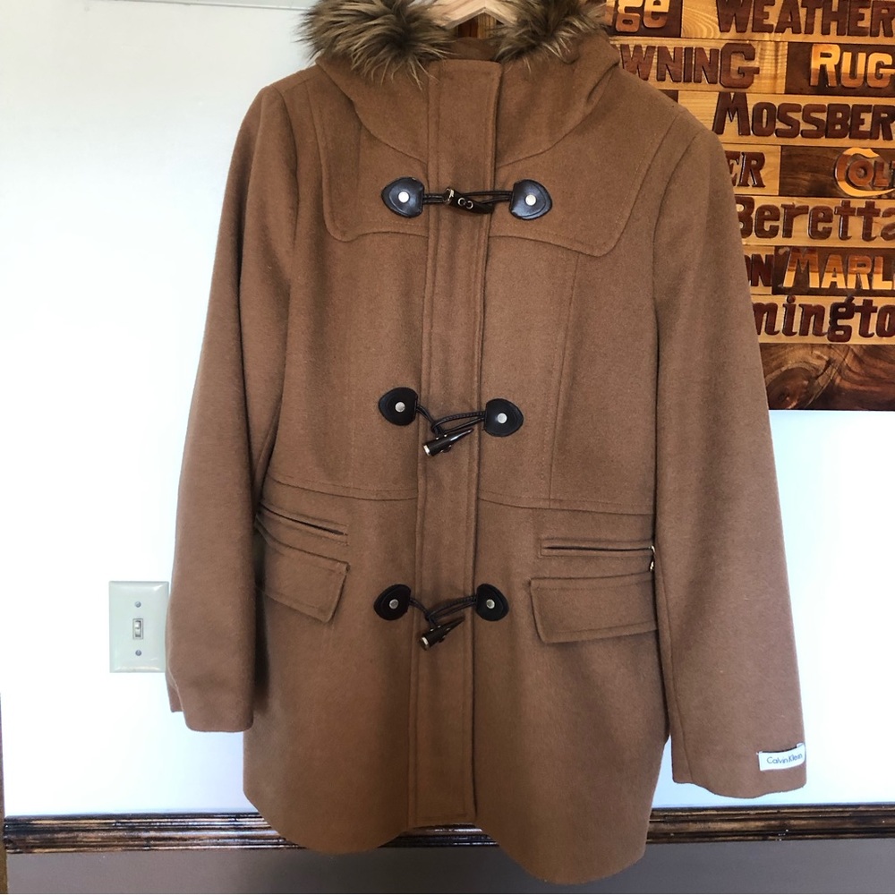 Calvin Klein Wool Jacket with Faux Fur Hood, 14
